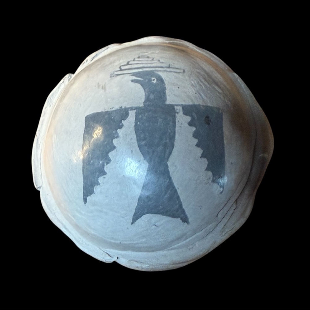 Vintage Native American sawdust-fired clay rattle, Claudia Odriscoll c1961 4.5”
